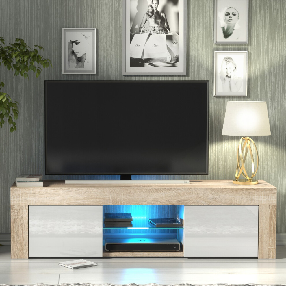 Creative Furniture Loom 130Cm Tv Unit Led - Oak & White Gloss Doors