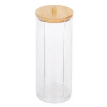 (Long Cylinder Side Opening) Transparent Cylinder Spice Bottle with Bamboo Lid Long Side Opening