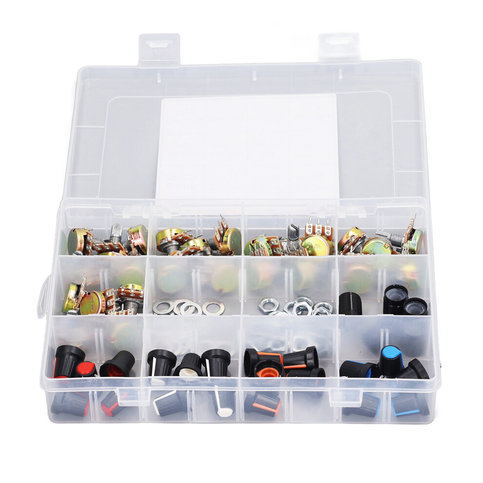 75Pcs Potentiometer Kit B5k B10k B20k B50k B100k Linear Rotary With Knobs & Hardware 7611352160446