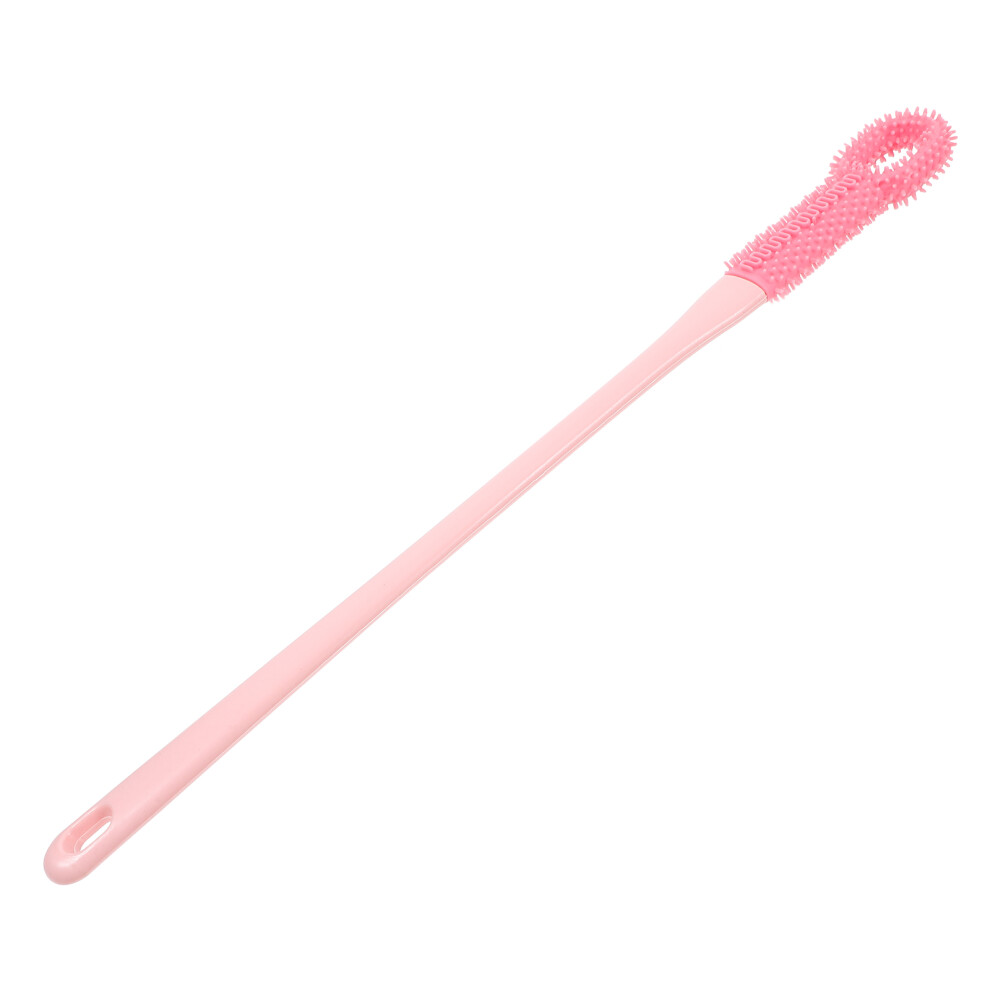 Vaguelly Pink Soft Silicone Foot Brush With Long Handle For Shower