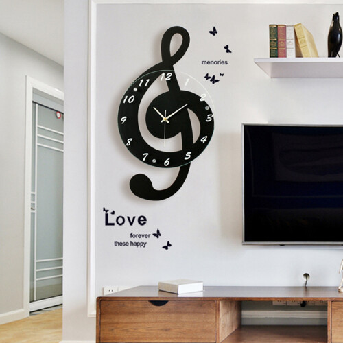 Musical Note Electronic Wall Clock Silent Quartz Clock for Children 2