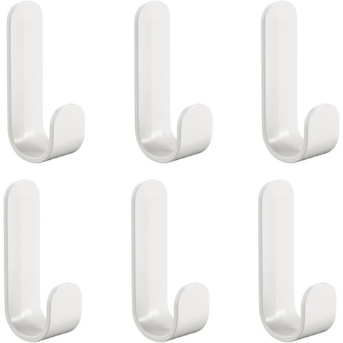 Self Adhesive Hooks J-Shaped Waterproof Plastic Wall Hanging Hooks White 6 Pack For Bathroom Kitchen 1
