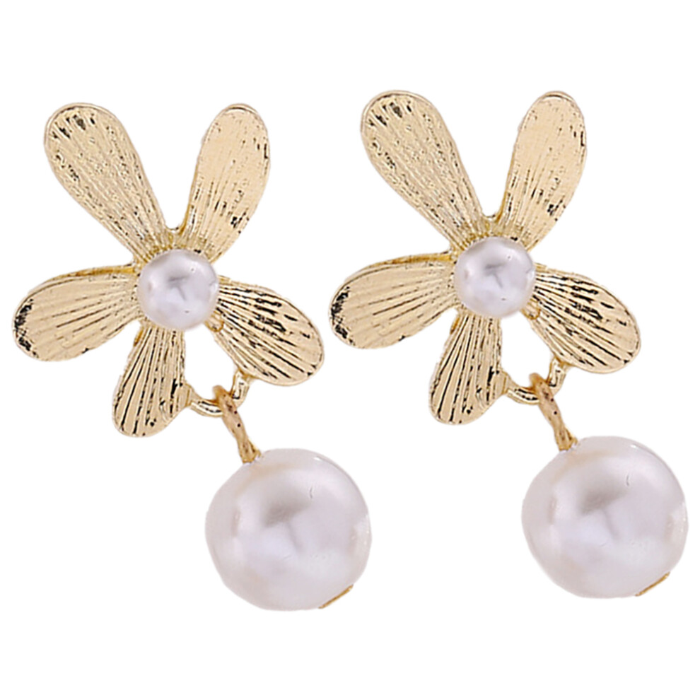 Photos - Earrings 4 Pairs Flower Pearl Front Back Ear Studs Beads Women Girls Jewelry