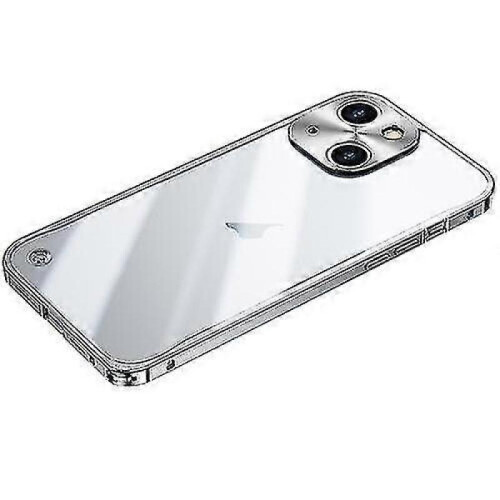 (iPhone 15, Silver) Compatible with Iphone 15 Metal Frame Frosted Pc Shockproof Mobile Phone Case