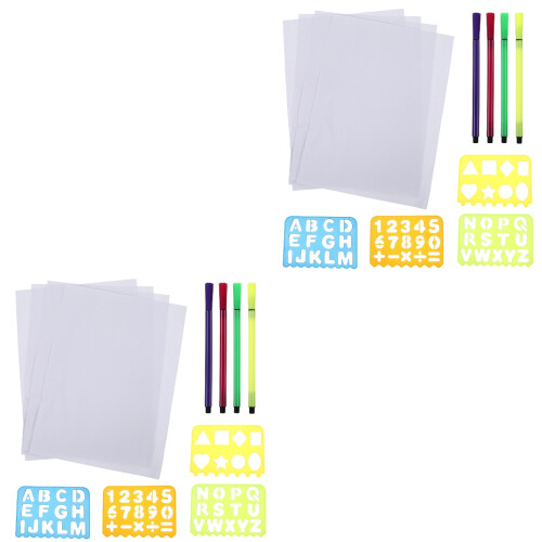 2 Sets Plastic Alphabetic Number Stencils With Ruler 2