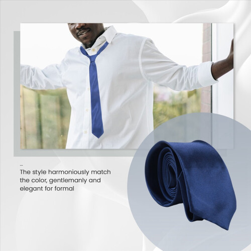Polyester Narrow Neck Tie Skinny Solid Dark Blue Thin Necktie for Men (2inch Max Width) 1