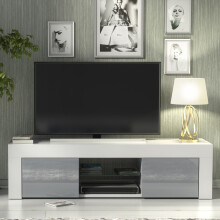 TV Unit 130cm Creative Furniture - White & Grey Gloss Doors