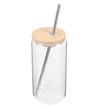 5 Sets Drinking Glass With Lid And Stainless Steel Straw