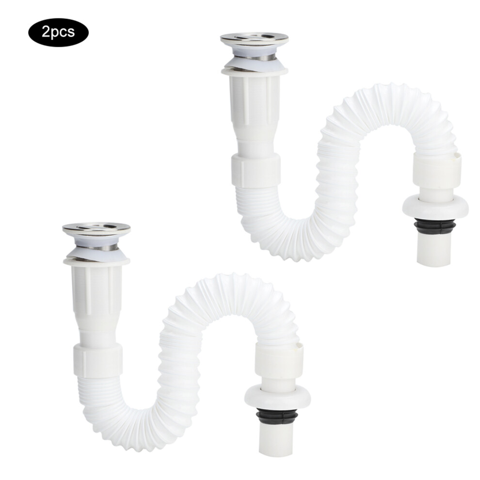 2Pcs Flap Type Flexible Bathroom Basin Drain Hose Pipe 685922990365