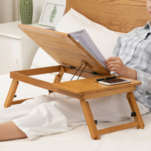 Bamboo Folding Bed Computer Table Adjustable Height 1