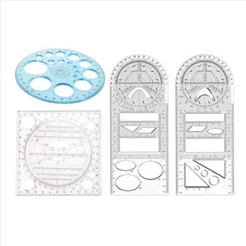 4Pcs Multifunctional Geometric Ruler Measuring Drawing Ruler Plastic 1