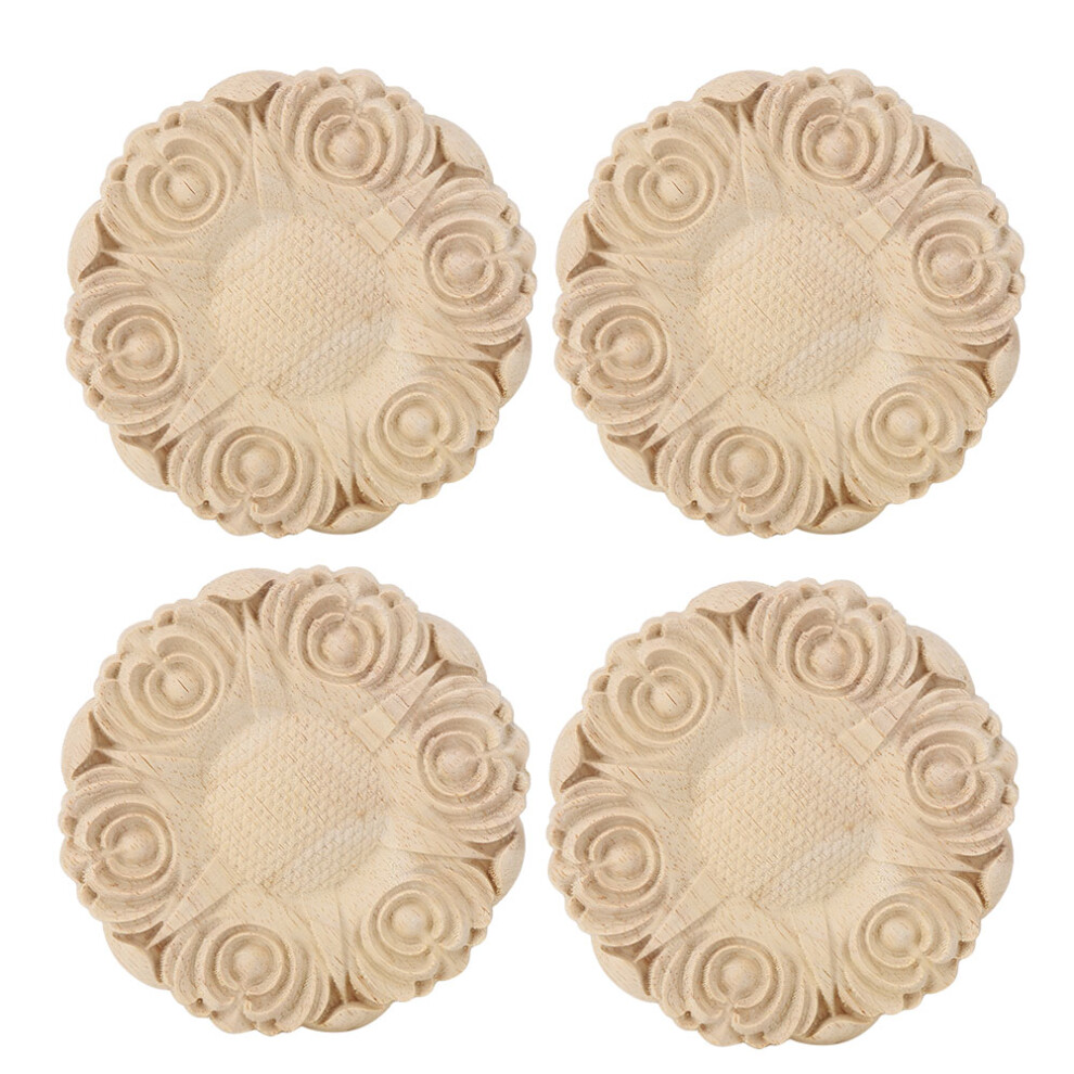 4Pcs 10Cm Round Wood Carving Applique Furniture Cabinet Ornament 685922990907