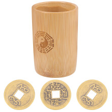 3Sets Bamboo Fortune Pot with Copper Coins Light Brown Divination Game
