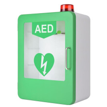 AED Defibrillator Storage Cabinet Wall-Mounted With Alarm System And Light Double-Switch First Aid Rounded Corner Green