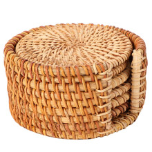 6pcs Vintage Rattan Drink Coasters Round Teapot Mat Decoration
