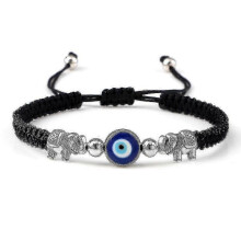 (black elephant)Evil Eye Braided Bracelet Lucky Red Black Color Thread Couple Chain Handmade