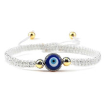 (white golden color)Evil Eye Braided Bracelet Lucky Red Black Color Thread Couple Chain Handmade