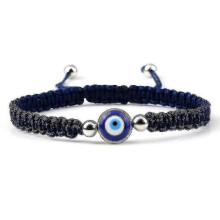 (navy sliver color)Evil Eye Braided Bracelet Lucky Red Black Color Thread Couple Chain Handmade