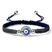 (navy sliver color3)Evil Eye Braided Bracelet Lucky Red Black Color Thread Couple Chain Handmade