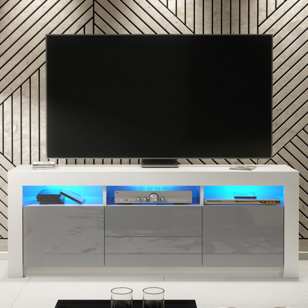 Creative Furniture Shine 160Cm Tv Unit Led - White & Grey Gloss Doors