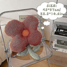 (Red, 58x37cm) Kawaii INS Flower Pillow Office Chair Lumbar Back Cushion Cute Plush Sofa Throw Pillows Soft Home Decor Cushions for Friend Gift