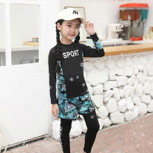 (130, Girls 3 pieces) Children's swimwear long-sleeved sunscreen quick-drying swimming suit girl baby diving suit parent-child surfing suit