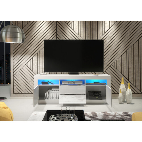 Creative Furniture Shine 160cm TV Unit LED - White Gloss Doors 2