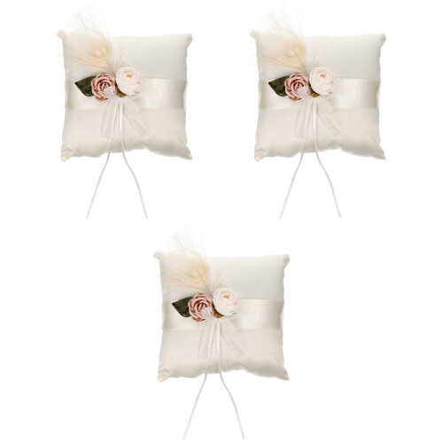 3Pcs Satin Wedding Ring Pillow For Ceremony Rings Bearer 2