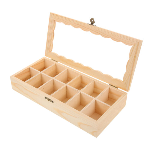 5pcs 12-Grid Wooden Storage Box with Lid 1