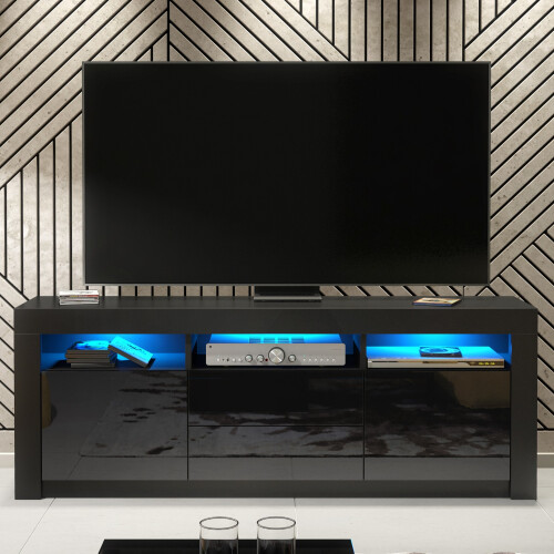 Shine 160cm TV Unit 160cm LED - Black Gloss Doors