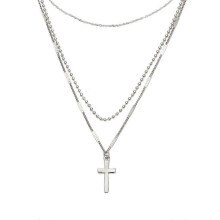 Cross Necklace Men Stainless Steel Silver Black Gold Layered Rope Chain Cross Pendant