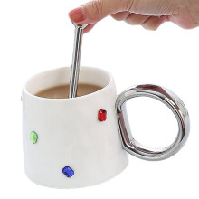 White Ceramic Coffee Mug 500g Stone Decoration Stylish Tea Cup