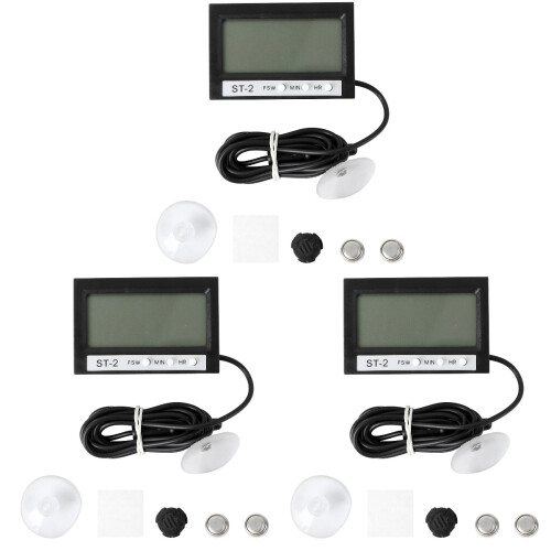3Pcs Thermometer With Clock And Suction For Fish Tank 2