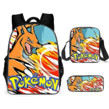 KINZON 3Pcs/Set Cartoon Anime Pokmon Kids Backpack Lunch Bag Pencil Case Student Schoolbag 07