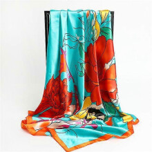 (90x90cm, D90-109-2) 2022 Square Scarf For Women Foulard Satin Hijab Silk Shawl Neckerchief Female Head Wraps Leaf Print Headband Hair bands Bandana