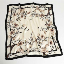 (90x90cm, FT147-6) 2022 Square Scarf For Women Foulard Satin Hijab Silk Shawl Neckerchief Female Head Wraps Leaf Print Headband Hair bands Bandana