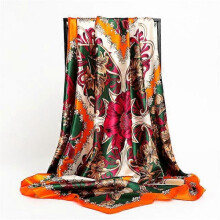 (90x90cm, D90-119-9) 2022 Square Scarf For Women Foulard Satin Hijab Silk Shawl Neckerchief Female Head Wraps Leaf Print Headband Hair bands Bandana