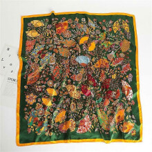 (90x90cm, D90-113-5) 2022 Square Scarf For Women Foulard Satin Hijab Silk Shawl Neckerchief Female Head Wraps Leaf Print Headband Hair bands Bandana
