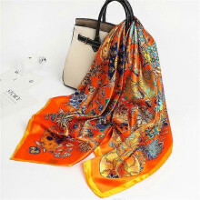 (90x90cm, D90-113-1) 2022 Square Scarf For Women Foulard Satin Hijab Silk Shawl Neckerchief Female Head Wraps Leaf Print Headband Hair bands Bandana