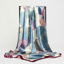 (90x90cm, D90-154-1) 2022 Square Scarf For Women Foulard Satin Hijab Silk Shawl Neckerchief Female Head Wraps Leaf Print Headband Hair bands Bandana