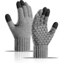 KINZON 1 Paire Gants d'hiver Chauds en Tricot Gris, Gants cran Tactile Antidrapants, Doubls en Polaire Thermique Hommes Femmes Gants de Course Pied