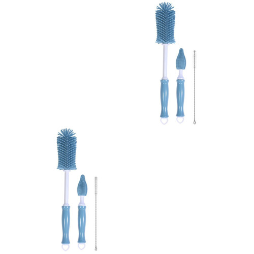 2 Sets Silicone Milk Bottle Brush Portable Pacifier Straw Cleaner 2