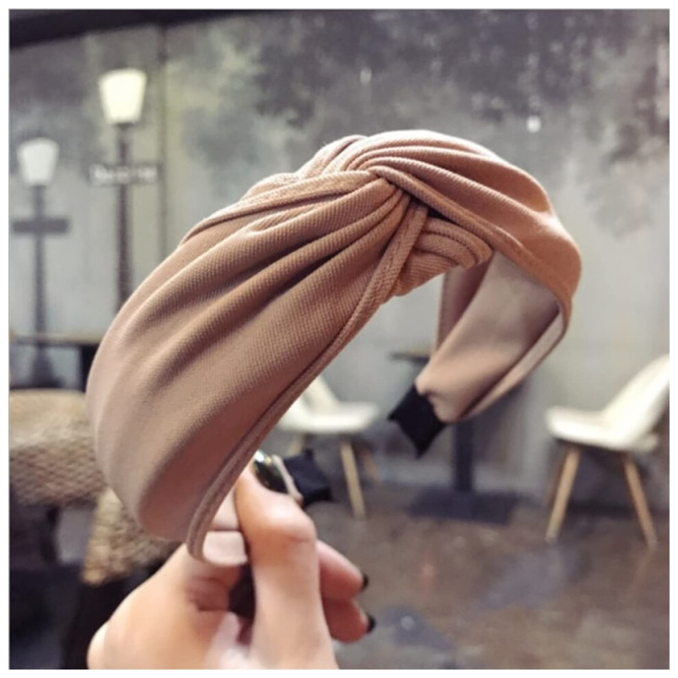 Face Wash Headband Pure Color Fabric For Washing Face Women Cross-Knotted Light Khaki