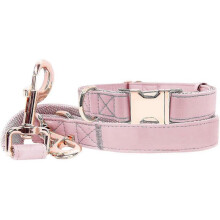 Dog Collar And Dog Leads(6.6') Set - Soft Vegan Leather with Rose Gold Metal Buckle, Adjustable 3 Lengths Leash for Small Medium Large Dogs Training &
