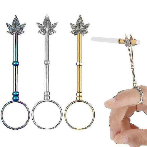 (gold) -Maple Leaf Smoking Ring Personality Ring Cigarette Holder Rough Cigarette Holder