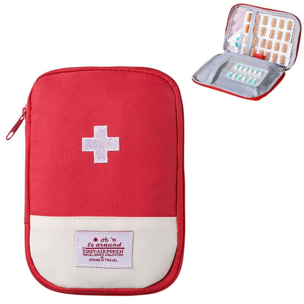 Red Small Travel Medicine Bag Empty First Aid Kit Mini On-The-Go Medical Kit