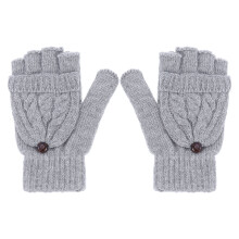 3Pcs Women Winter Warm Wool Knitted Gloves With Mitten Cover Grey