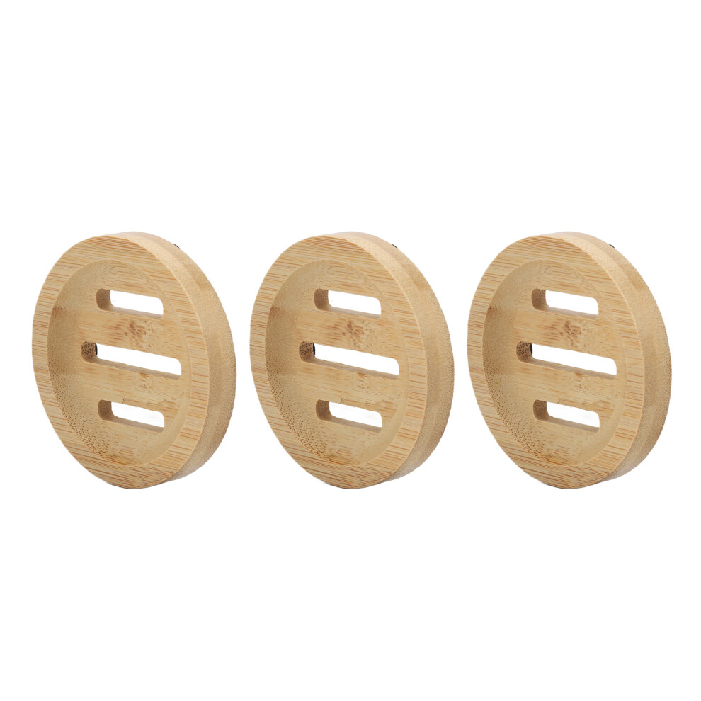 Eco-Friendly Bamboo Soap Dish 3pcs - Round Self-Draining Retro Style