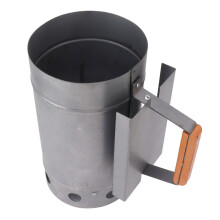 Compact Zinc & Iron Alloy Chimney Starter with Wooden Handle, 28x16cm