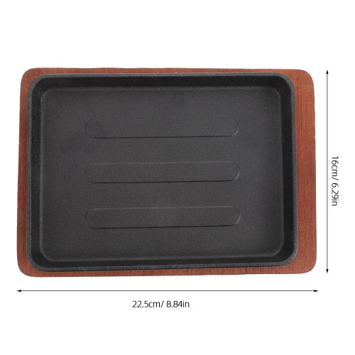 Set Of Steak Plate Griddle Pan With Wooden Handle Base 1